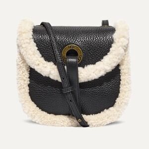 UGG Heritage Leather Shearling Trim Small Crossbody Bag Brass Hardware